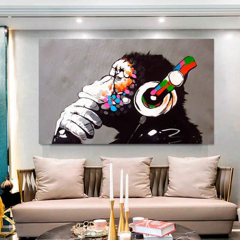 CANVAS BANKSY STREET ART PRINT DJ MONKEY CHIMP PAINTING AUSTRALIA URBAN  - image 3 of 4