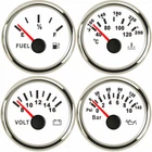 4 Gauge Set Fuel Level Gauge Oil Pressure Volt Water Temp 52mm/2inch White 9-32V