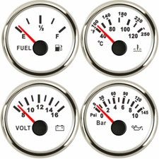 4 Gauge Set Fuel Level Gauge Oil Pressure Volt Water Temp 52mm2inch White 9-32v