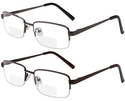 Reading Glasses Set of 2 Bifocal Half Rim Metal Glasses for Reading Quality...