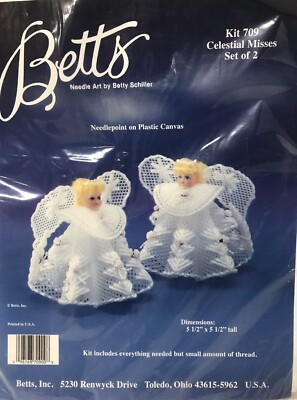BETTS NEEDLE ART PLASTIC CANVAS CROSS STITCH NEEDLECRAFT KIT CELESTIAL ANGELS