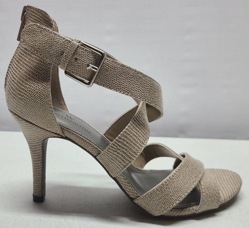 Worthington Womens Size 6.5 Tan Open Toe Strappy Pumps 3" Stiletto Heels Buckle - Picture 4 of 9