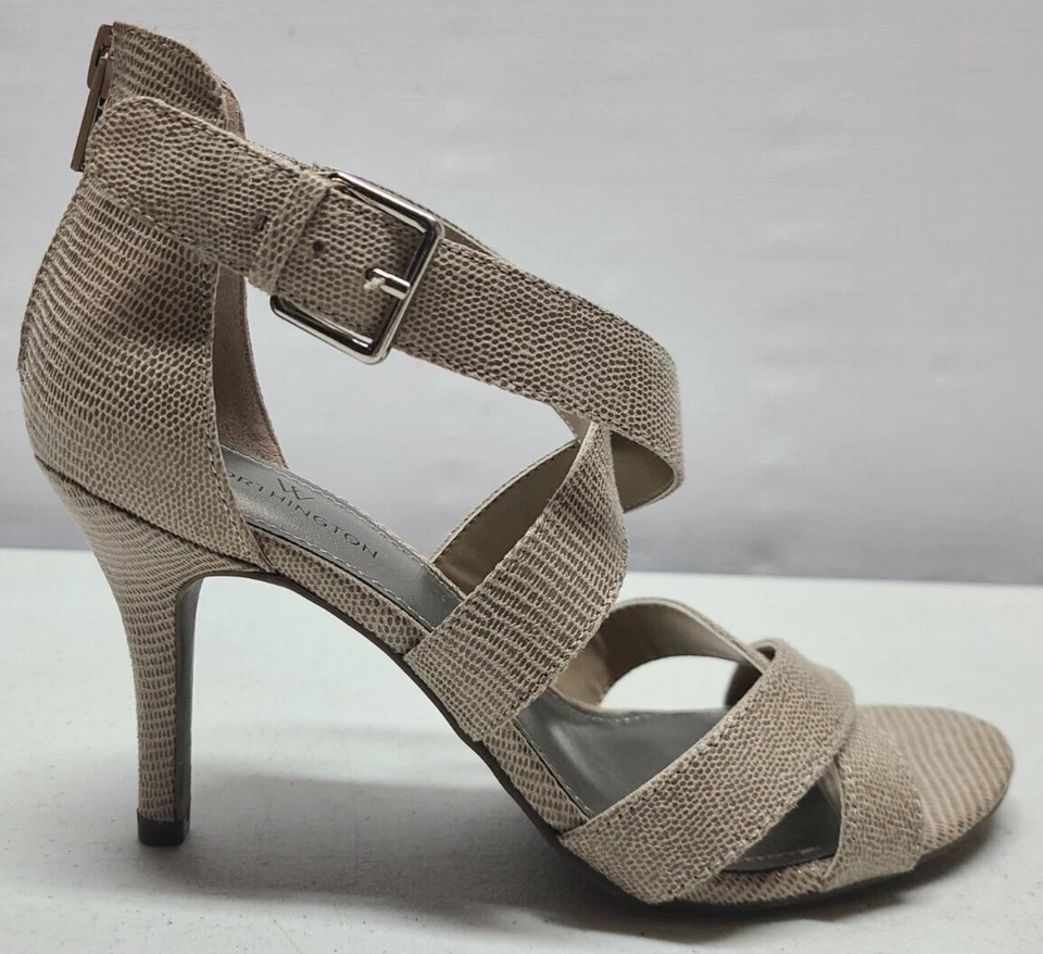 Zapatos de salón Worthington para mujer talla 6,5 tostados punta abierta con tiras 3" tacón de aguja hebilla Foto 4 de 4