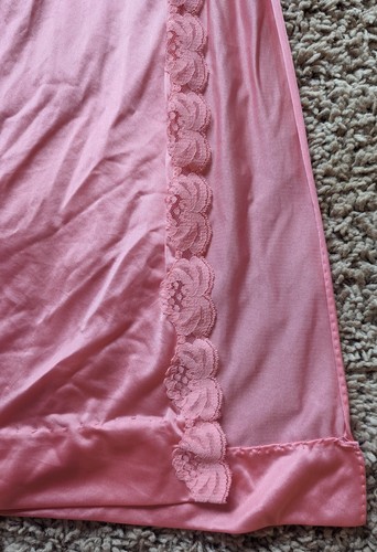 Vintage Long Nightgown Unlined Lace Side Slit Pink Handmade Medium?? Hemmed - Picture 6 of 9