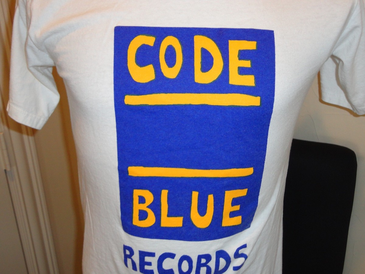 Vtg 90' s Jerzees White CODE BLUE Records DEFUNCT Old School Label