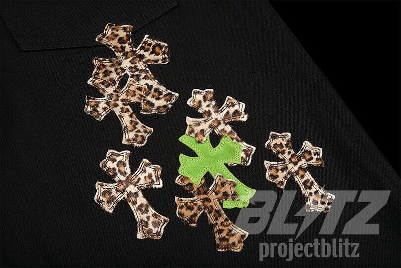 CHROME HEARTS GREEN AND LEOPARD CROSS PATCH JEANS BLACK SIZE CHROME HEARTS GREEN AND LEOPARD CROSS PATCH JEANS BLACK SIZE
