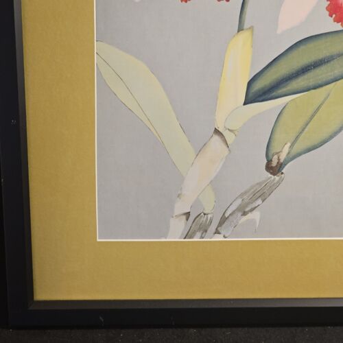 Orchids Woodcut Zuigetsu Ikeda Japanese 20x17 Framed Matted 1940s Floral VTG - Picture 5 of 9