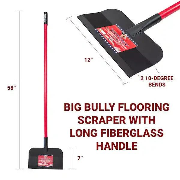 Flooring Scraper 12 in. W Bent-Head Design Rubber Grip Long Fiberglass Handle