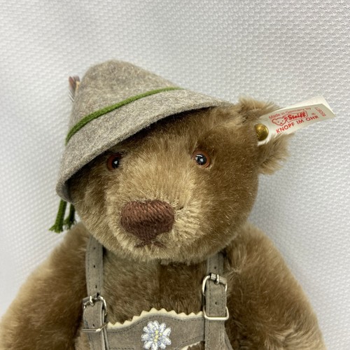 RARE VINTAGE 1995 STEIFF TEDDY BEAR GROWLER Lederhose Germany LTD 1500 #650871 - Bild 2 von 10