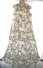 MADE WITH LOVE SZ MED SILKY MIDI A-LINE DRESS SUNDRESS~TASSEL TIE AT RUFFLE NECK