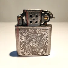 Zorro 506 Antique Silver Mandala Flower Petrol Lighter - with Gift Box & Flints