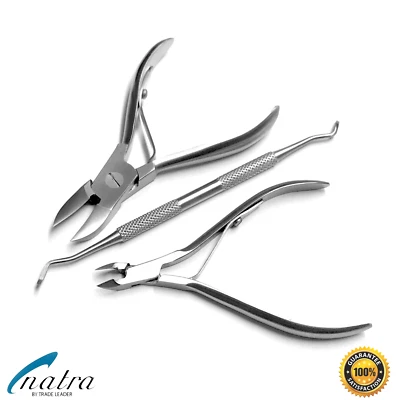 NATRA Juego de 3 pedicura juego de manicura alicates para uñas alicates para cutículas alicates elevador de esquinas excavadora