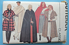 VTG 80s Butterick Sewing Pattern 6796 Misses Cape, Cloak Costume Sz S-L, 8-18 UC