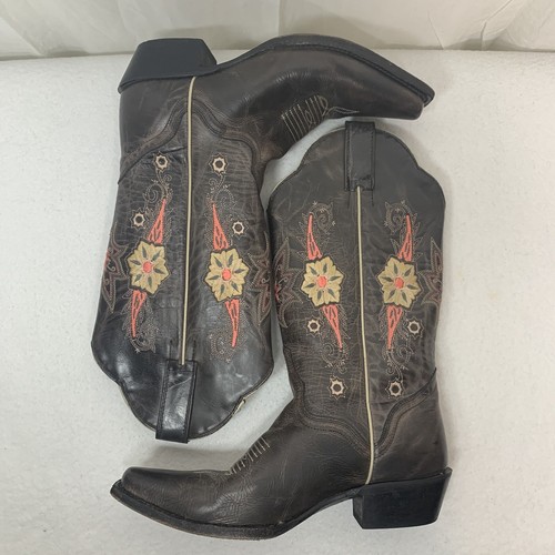 J. B. Dillon Distressed Embroidered Boots Size 6.5B Dark Brown - Picture 7 of 13