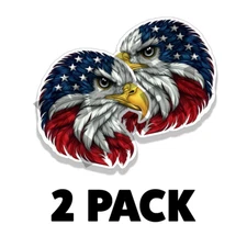 American Flag Eagle Bumper Sticker Bald Eagle Head Decals PRO USA 2 PACK
