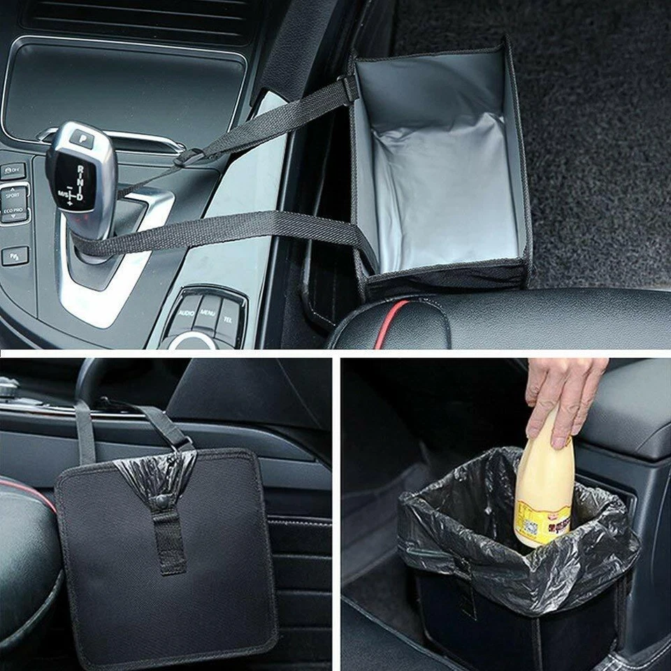 Portable Auto Car Trash Can Garbage Bin Bag Organizer Vehicle Seat Storage Box - Image 2 of 4