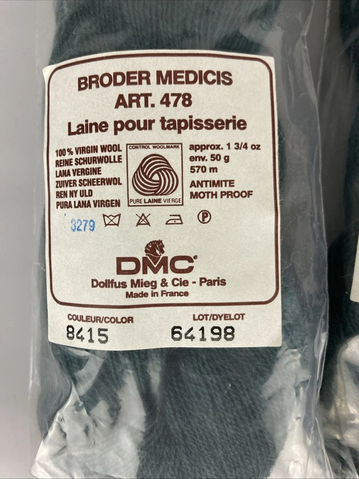 3 x HKS DMC Broder Medicis #8415 Dark Green Virgin Wool Thread VTG 570m - Image 2 of 4