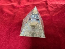 Clear with Snowy Lotus Flower inside Pyramid Chakra Triangle