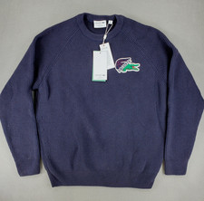 Lacoste Sweater 100 Wool Crew Neck Mens Size L 240 Navy Big Gator Logo France