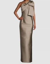 Sachin Babi Women's Beige Bonnie Satin One-Shoulder Gown Dress Size 2