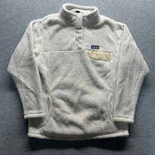 Patagonia Re-Tool Snap-T Fleece Pullover Cream Girls XL 14 Fuzzy Snap Neck