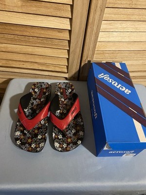 Aerosoft Comfort Sandals Women s Size 6 Red Colorful Flower Print New In Box