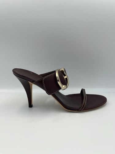 GUCCI Juanita Oxblood Burgundy Leather Sandals Gold Buckle Heels IT 38,5 US 8,5 - Bild 2 von 17