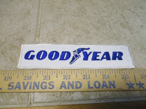 Vintage Big Embroidered GoodYear Patch Sew on 6.5”x2” White And Blue Tire Adver