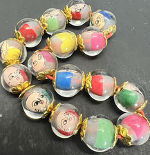 Vintage Chinese Reverse Painted Mini Portrait Buddha Glass Prayer Beads Bracelet