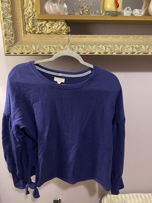 Cupio Blue Women s  Crewneck Pullover with Tie Detail Size L