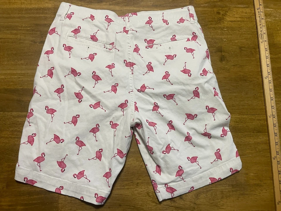 Shorts Plugg, Masculino Tamanho 32, Rosa Branco, Flamingos, Shorts Casuais - Imagem 2 de 4