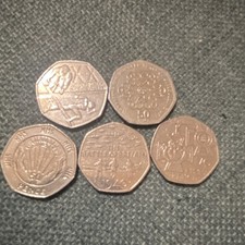 British 50p coins - Lot of 5 (mixed designs/years) Rare coin Collection