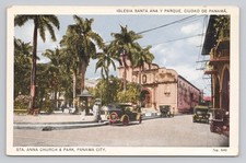 Santa Anna Church and Park in Panama City Street View Old Cars Postcard