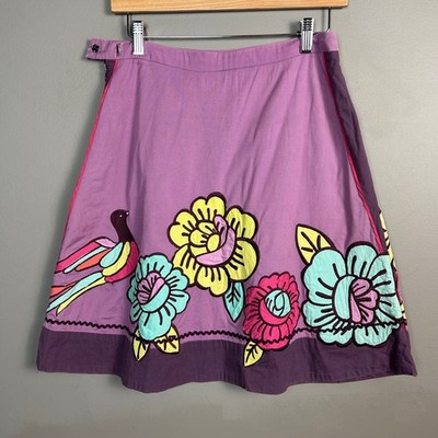 Twee Vibes Novelty Skirt size 4 Bird Flower Y2k Anthropologie purple a line