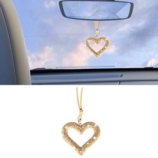 Bling Heart Car Hanging Accessories, Crystal Rhinestone Vehicle Rear Golden