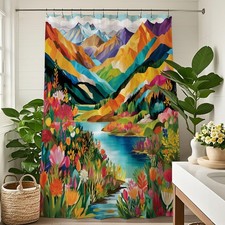Mountain Forest Shower Curtain 60x72 inch Nature Woodland Bathroom Decor Set