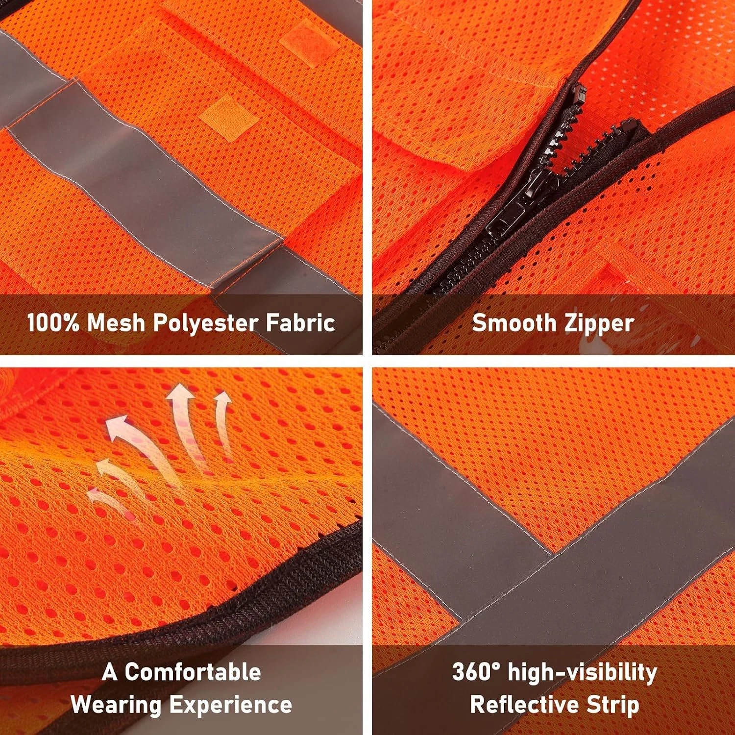 Safety Vest for Work, High Visibility, with Pockets, 1 Pack, 5 Pack - product detail image 3