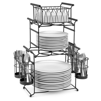 7-Piece Buffet Caddy Stackable Set   Plate Tier, Napkin Basket & Organizer