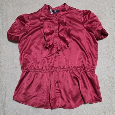 Takara Red Satin Ruffle Front Blouse Size L