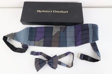 Vintage 70s Streetwear 2 Piece Striped Silk Prom Wedding Bowtie Cummerbund Set