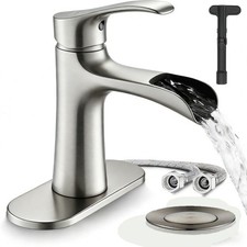 Brushed Nickel 4 In Bathroom Sink Faucet Waterfall Single Handle Basin Mixer Tap