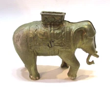 Old 1900s AC Williams Gold Painted Cast Iron Antique Elephant w Howdah Coin Bank