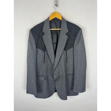 Circle S Mens Western Blazer Grey Black Yoke Cowboy Sport Coat 46L USA Made
