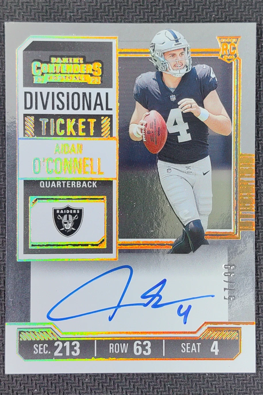 2023 Panini Contenders Aidan O'Connell RC Divisional Ticket RPS Auto /99 #101