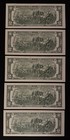 1963 $2 Banknotes Lot of 5 - Jefferson Red Seal Consecutive Notes Unc — photo 2