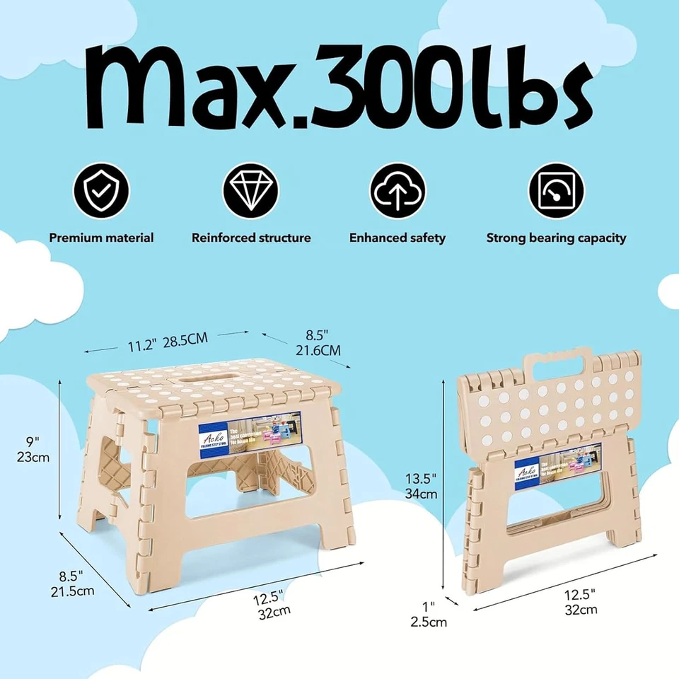 Folding Step Stool 9 Inch 300 Lb Capacity, Plastic Foldable for Kids and Adults  - Image 3 of 4