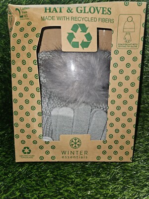 Winter Essential Hat & Gloves Made With Recycled Fibers ( Gray ) Read 
