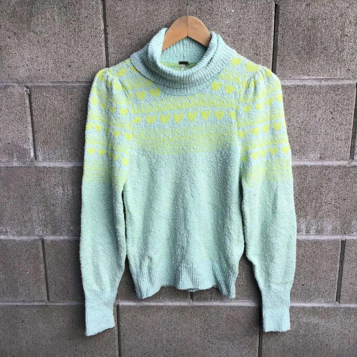 Free people movement fp green mint blue turtleneck sweater womens size  medium