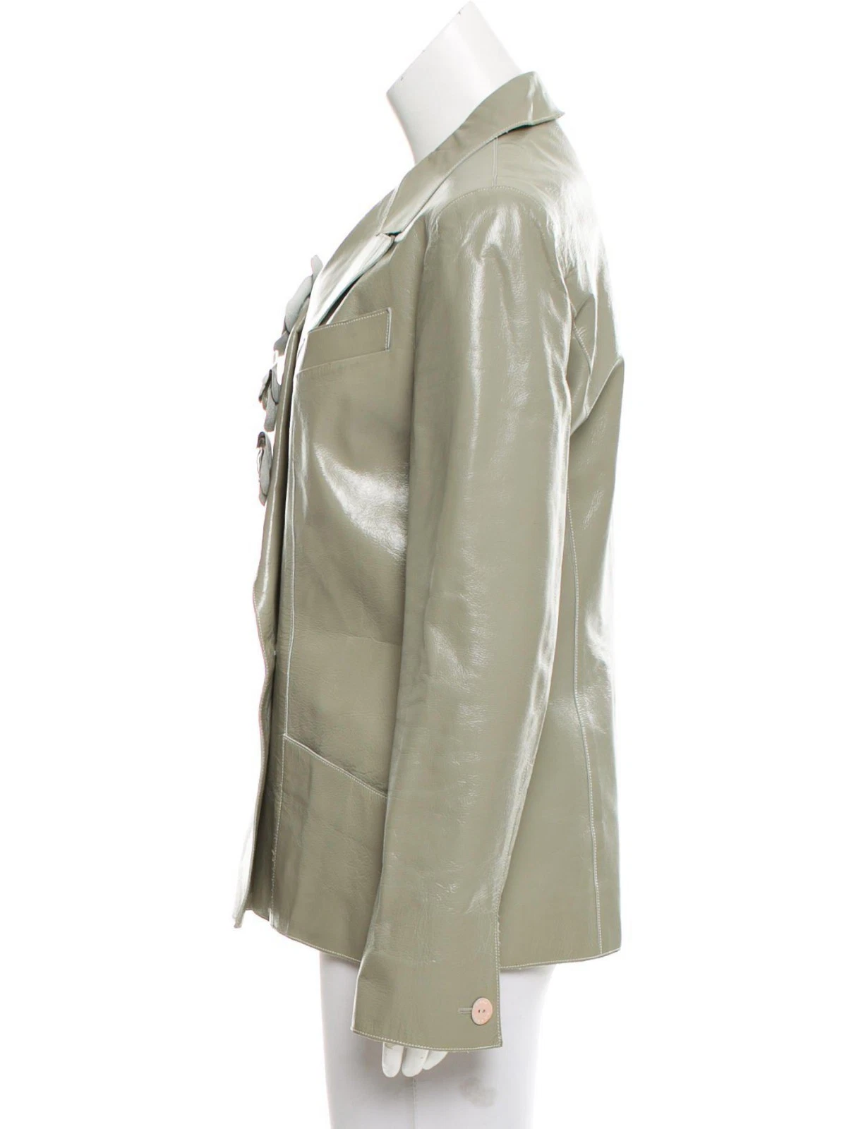 $3545 NUOVA Giacca in Pelle Chanel Blazer Pelle Verde Salvia Spilla Camelia 38