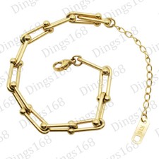 Real 18K Yellow Gold Filled Hypoallergenic Bead U-Link Statement Chain Bracelet